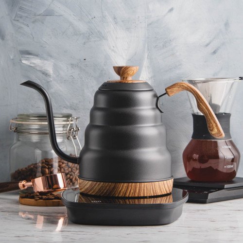 Electric Gooseneck Kettle Set Wood & Black 1L 8
