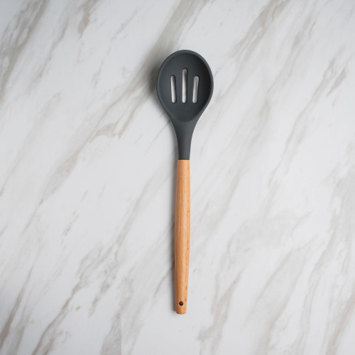 Woody Black Silicone Slotted Spoon 01