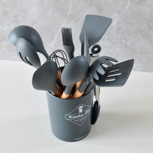 Woody Black Plastic Kitchen Utensils Bucket 5