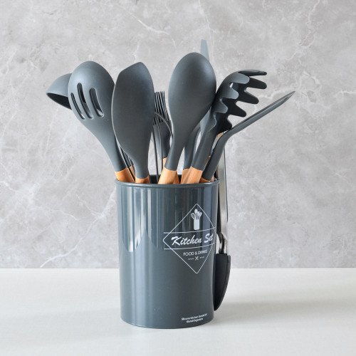 Woody Black Plastic Kitchen Utensils Bucket 6