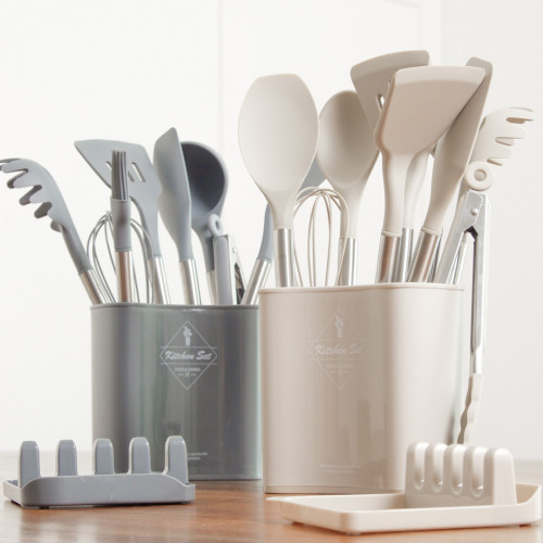 Light Khaki Silicone Utensil Bucket and Tray 5