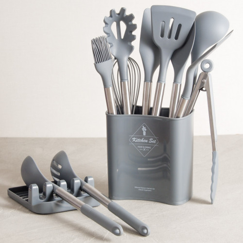 Slate Grey Silicone Utensil Bucket and Tray 3