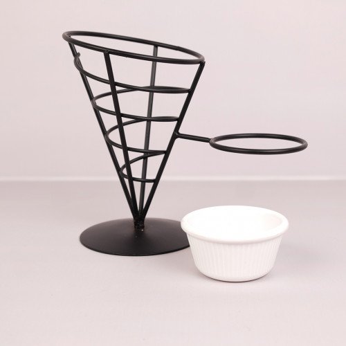 CHIPS BASKETS BLACK W SAUCE DISH 11.8 cm