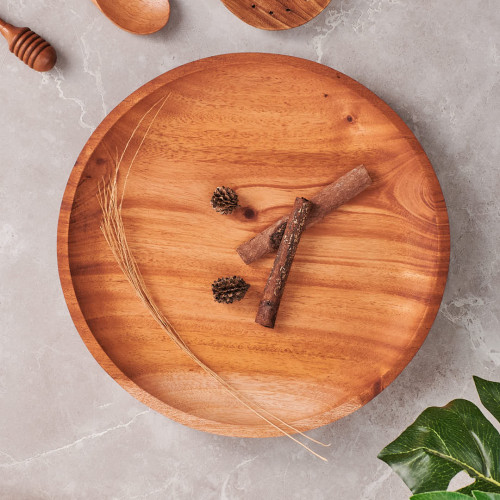 Mahogany Wooden Serving Plate Round 24.5cm - Shallow