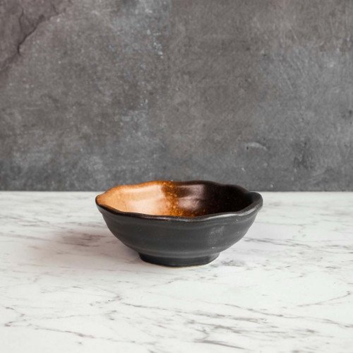 Dark Brown Rice Bowl 5" Flower Shape 3