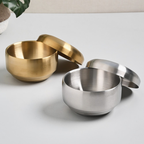 Korea Style Rice Bowl with Lid 10.5cm - Silver 4