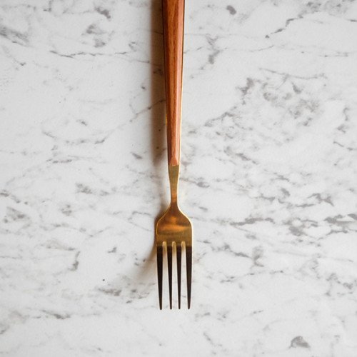 Wooden Accent Gold Dessert Fork 2