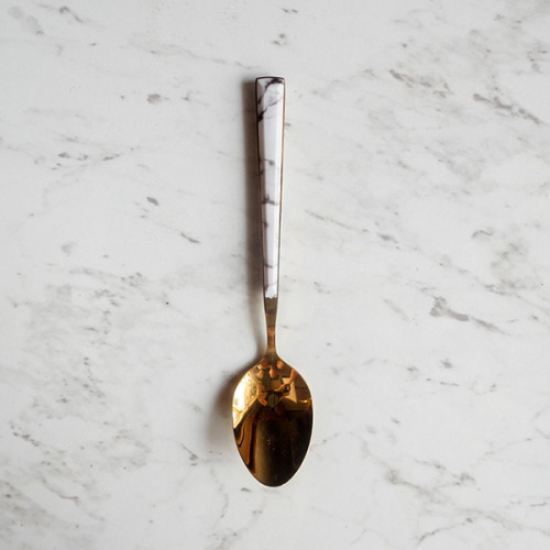 White Marble Gold Dessert Spoon