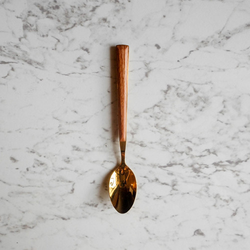 Wooden Accent Gold Tea Spoon