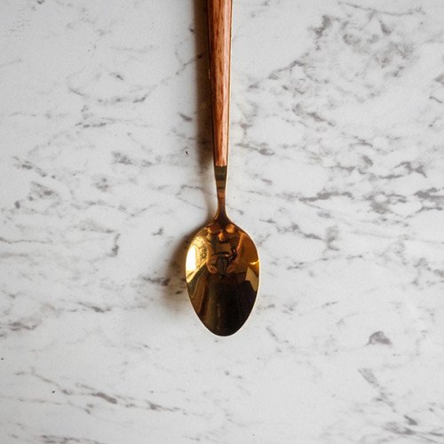 Wooden Accent Gold Dessert Spoon 2