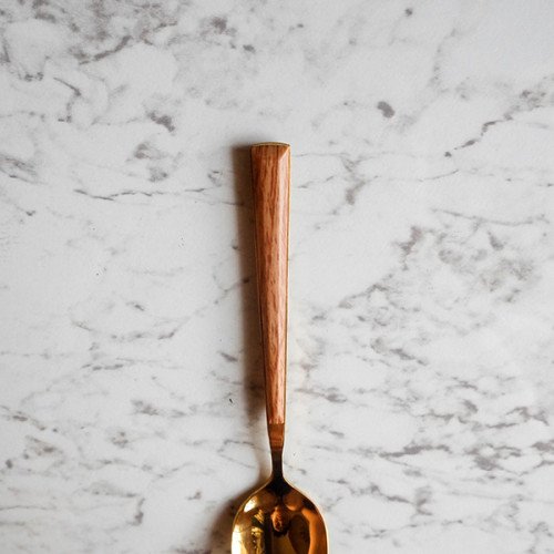 Wooden Accent Gold Dessert Spoon 3