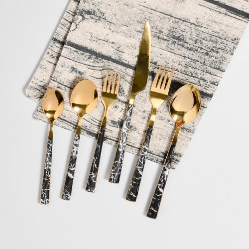 Black Marble Gold Cutleries Set