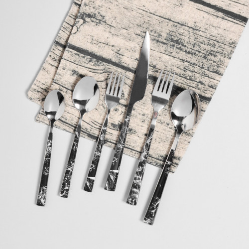Black Marble Silver Cutleries Set