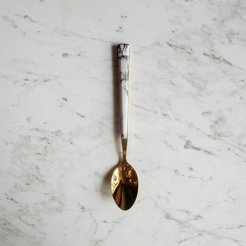 White Marble Gold Cutleries Set 4