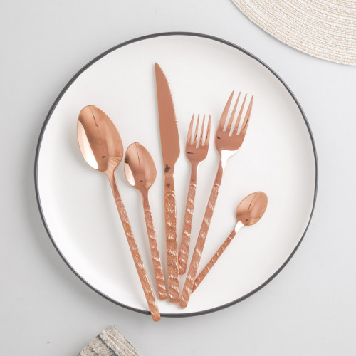 Embossed Rose Gold Dessert Spoon 4