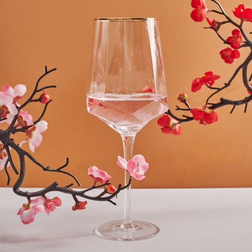 Crown Patterned Wine Glass 570ml - Gold Rim
