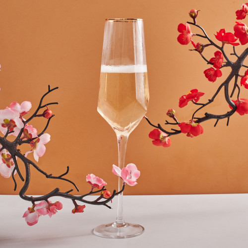 Crown Patterned Champagne Glass 310ml - Gold Rim