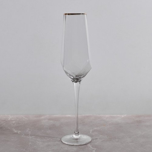 Crown Patterned Champagne Glass 310ml - Gold Rim 4