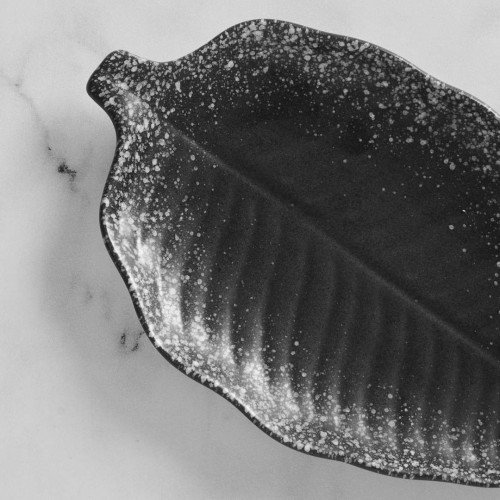 Black Kemuri Leaf Shape Salad Plate 8" 2