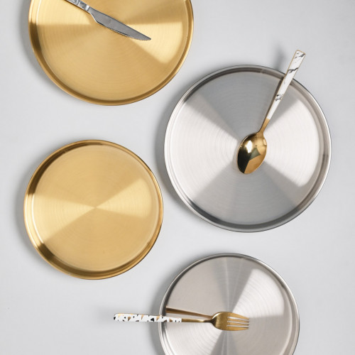 Korea Style Stainless Steel Flat Bottom Round Plate 21cm - Brushed 5