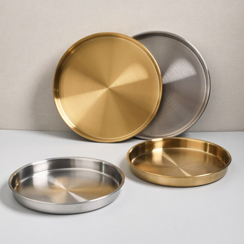 Korea Style Stainless Steel Flat Bottom Round Plate 21cm - Brushed 6