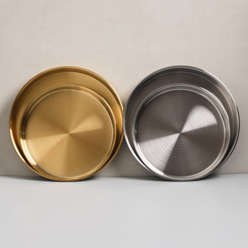 Korea Style Stainless Steel Flat Bottom Round Plate 21cm - Brushed 7