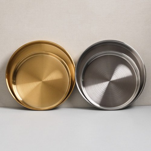 Korea Style Stainless Steel Flat Bottom Round Plate 25.5cm - Brushed 7
