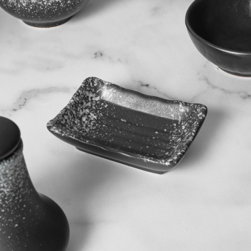 Black Kemuri Sauce Dish Rectangular 10cm x 7cm 4
