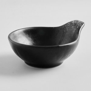 Black Kemuri Sauce Dish Round w/ Handle 11cm