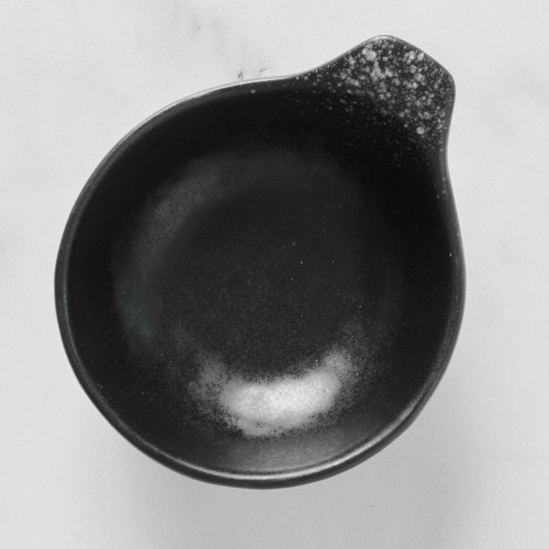 Black Kemuri Sauce Dish Round w/ Handle 11cm 3