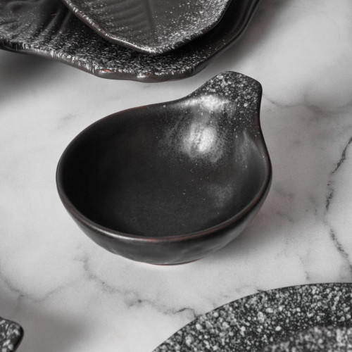 Black Kemuri Sauce Dish Round w/ Handle 11cm 4