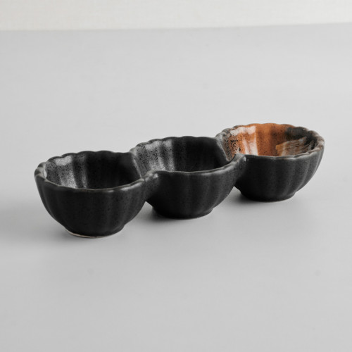 Dark Brown Fusion Triple Sauce Dish