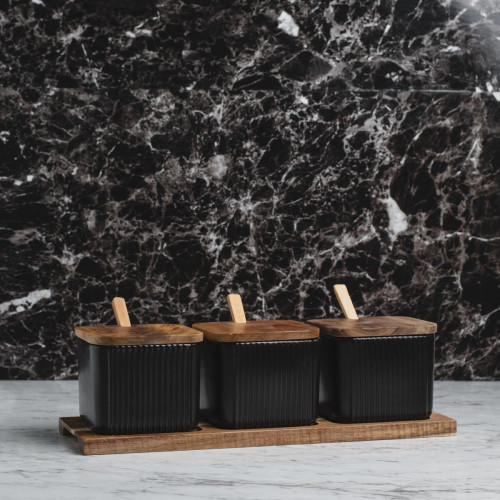 Minimalist Condiment Container Set Black