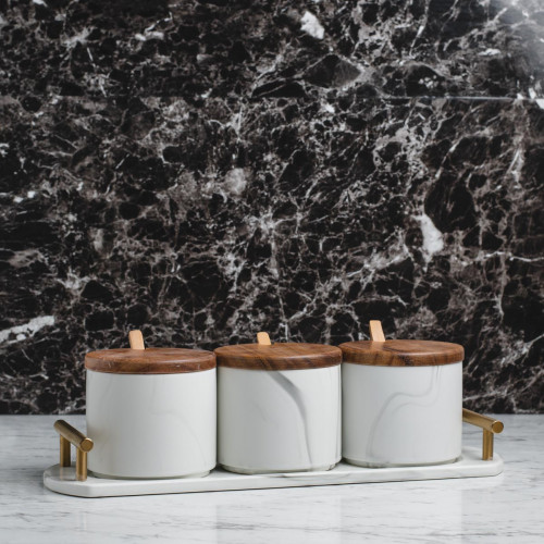 Marble Art Round Condiment Container Set
