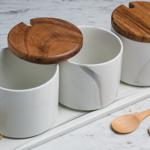 Marble Art Round Condiment Container Set 4