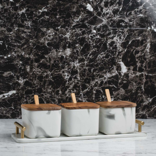 Marble Art Square Condiment Container Set