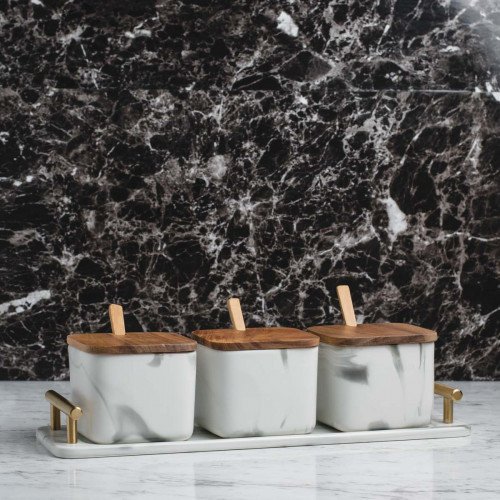 Marble Art Square Condiment Container Set