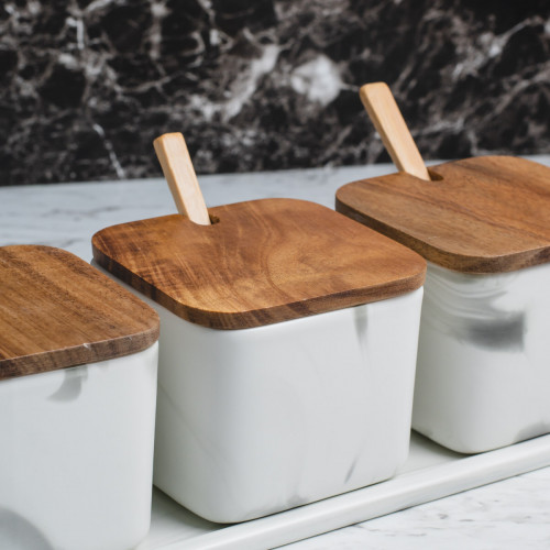 Marble Art Square Condiment Container Set 3