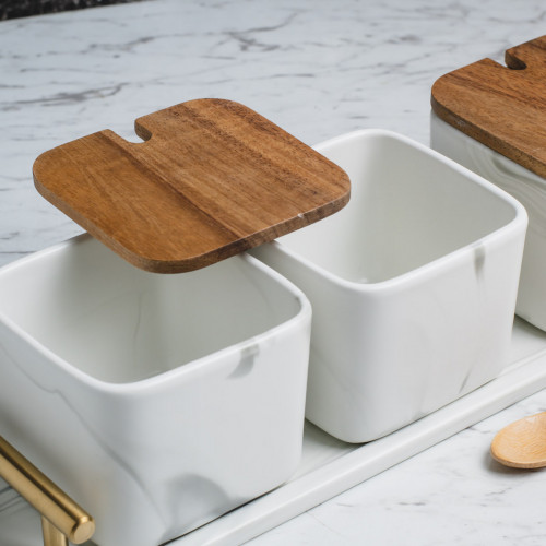 Marble Art Square Condiment Container Set 5