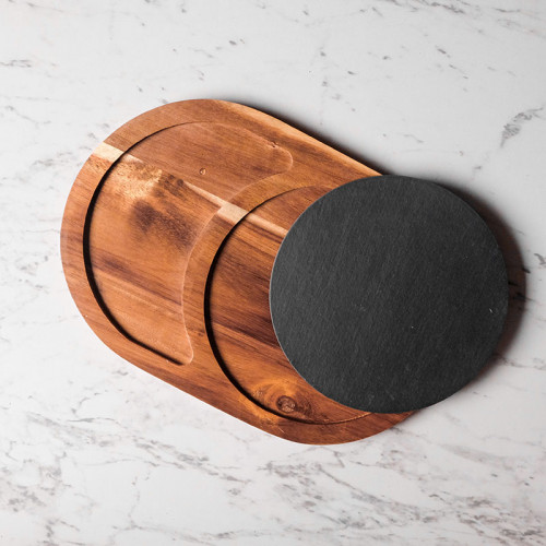 Stone and Wood Combination Oval Tray 28 x 19cm 2