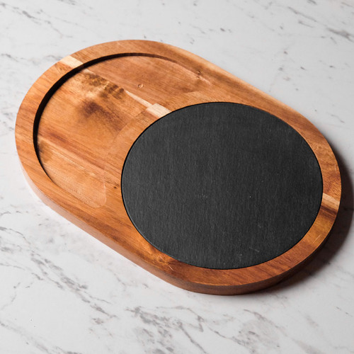 Stone and Wood Combination Oval Tray 28 x 19cm 6