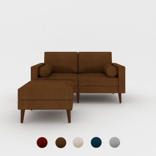 Villanova Velvet 2-Seater Sofa Set + Ottoman - Rotan Brown