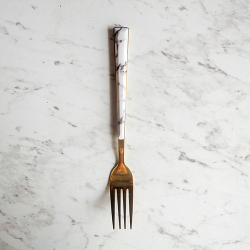 White Marble Gold Table Fork