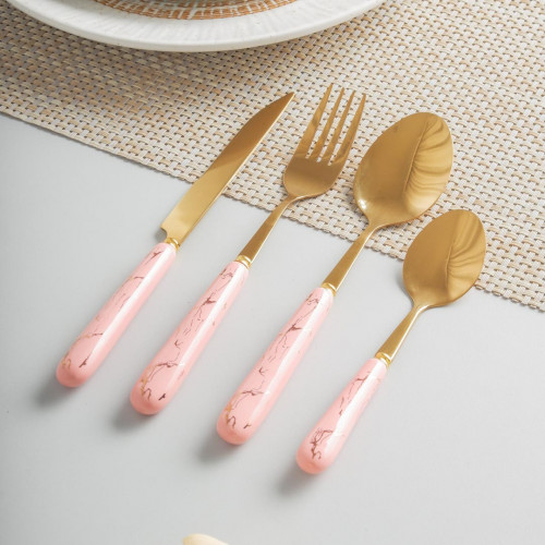 Marble Streaks Pink Cutleries Set