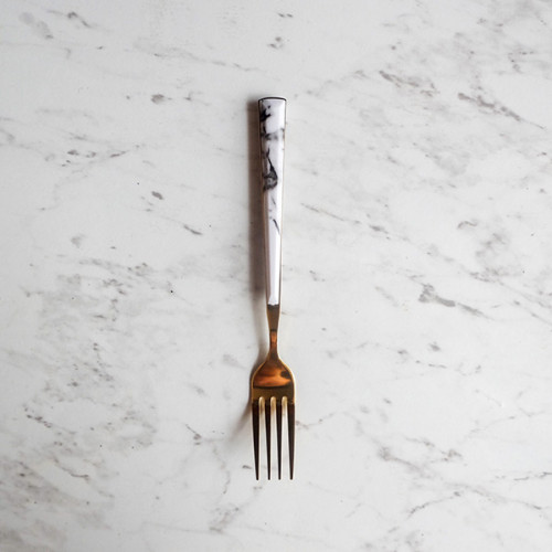 White Marble Gold Dessert Fork